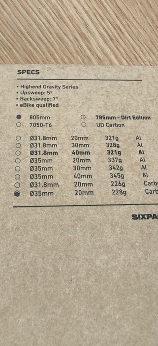 Карбоново кормило SIXPACK MILLENIUM805 Carbon 35х805мм