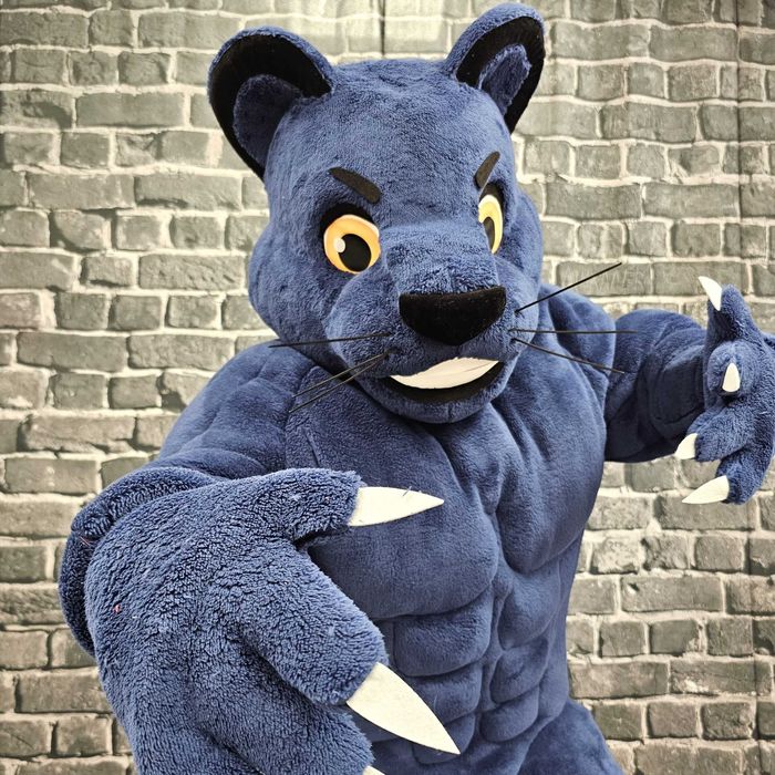 Costum Mascotă Panteră Albastră Musculoasă Profesională Handmade pentru Evenimente și Petreceri