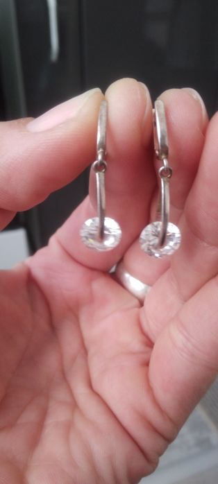 Сребърни обеци с въртящ се камък