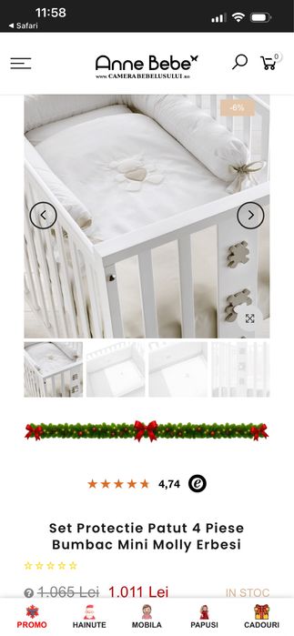 Set Protectie Patut 4 Piese Bumbac Mini Molly Erbesi