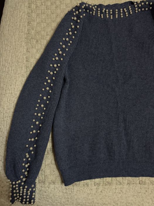 Bluza dama albastra cu perle S/M