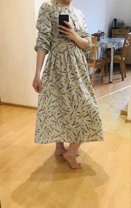 Платье хлопок/лен расцветка лаванда