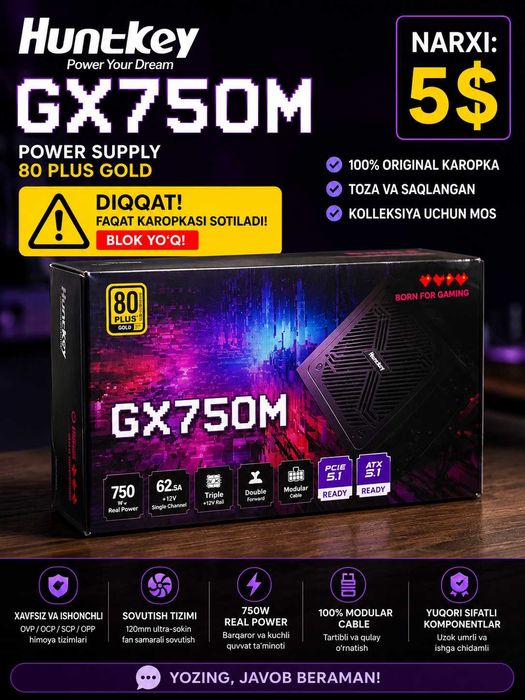 Huntkey GX750M 750W Power Supply karopkasi sotiladi.