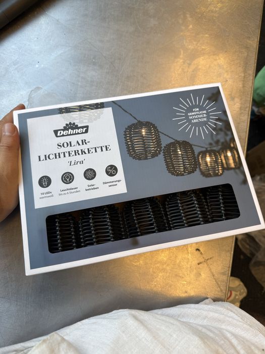 Instalație luminoasă solară Dehner Lira, 10 LED-uri, alb cald, nouă