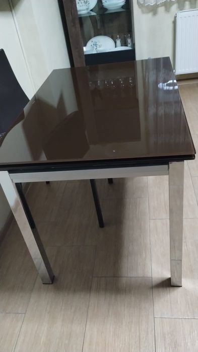 Masă extensibilă din sticlă fumurie 170x92 cm