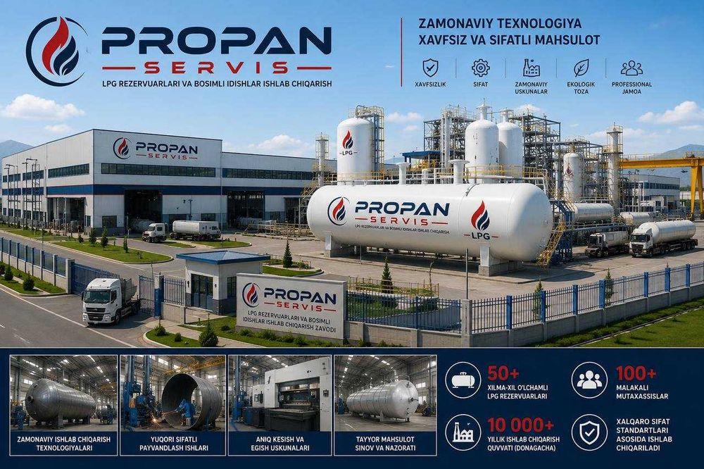 Propanservis.uz  propan bochka ishlab chiqaramiz va olib kelamiz