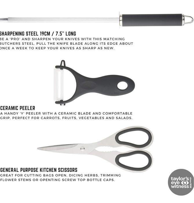 Set cuțite bucătărie Taylors Eye Witness 8 piese + bloc rotativ | Nou