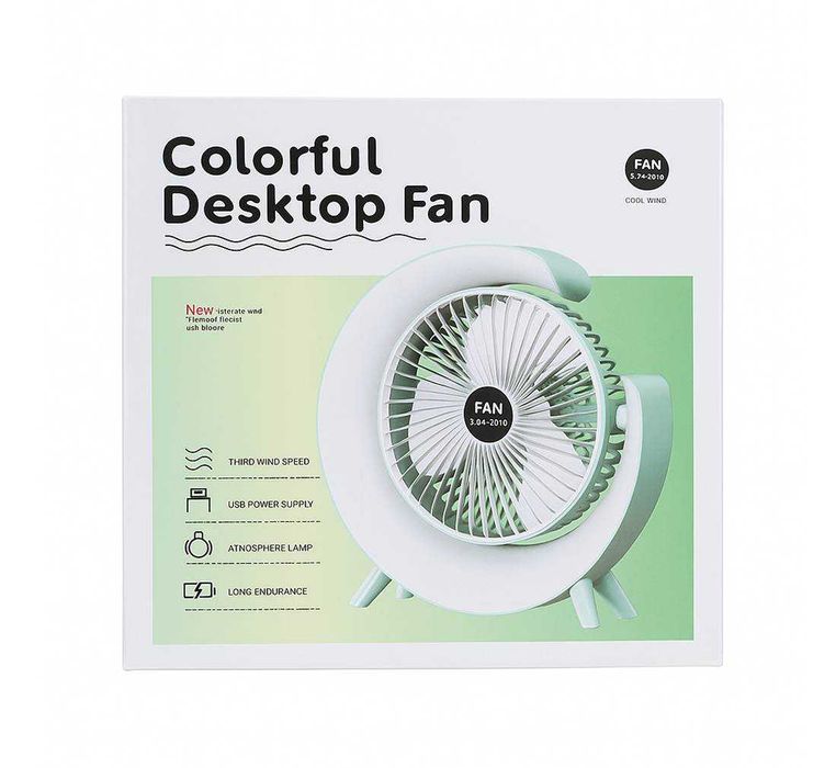 Преносим вентилатор, RGB, въртящ, акумулаторен, 5VDC, 5W