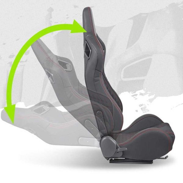 Спортни седалки за автомобил, кожа, черни/с червен шев