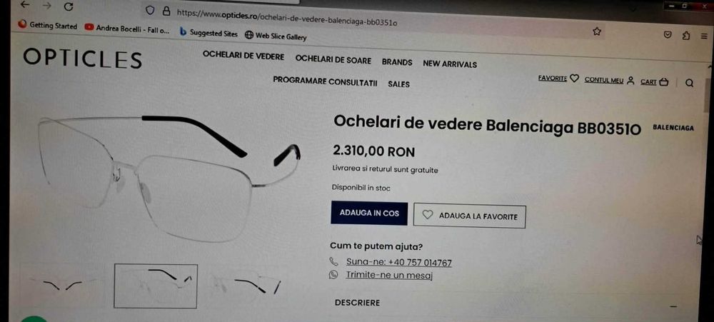 Rama din Titanium pt ochelarii de vedere Balenciaga Unisex prod nou