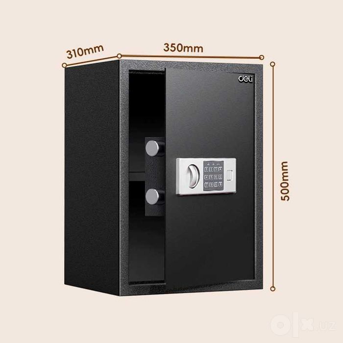Сейф DELI ET525, электронный замок + ключ, 500х350х310 мм 14 кг черный