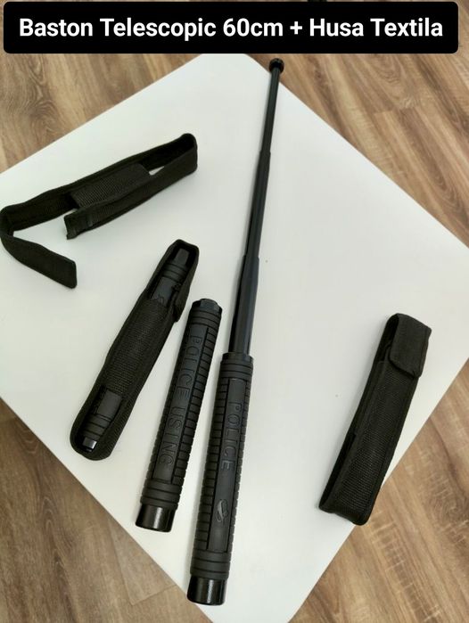 Baston telescopic 64 cm ( baston Police negru + husa)
