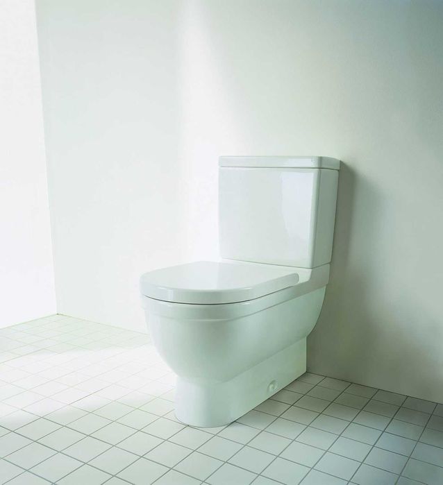 Capac de toaletă Duravit Starck 3, alb lucios, cu închidere lentă, balamale din oțel inoxidabil