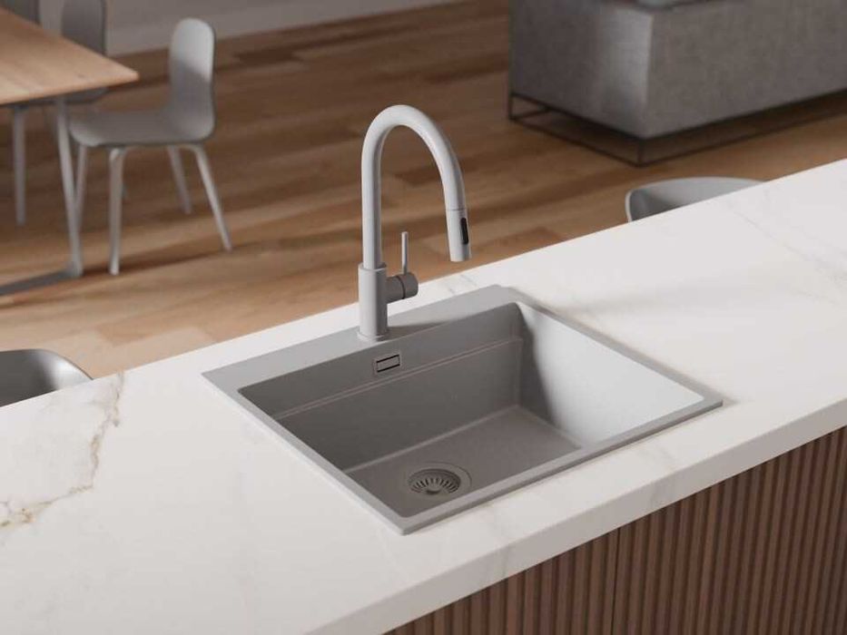 Сив смесител за кухня с изтегляща глава, 2 режима на струя - 9010