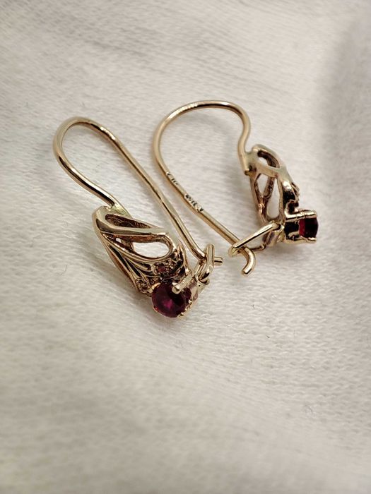 Cercei Aur retro 14K Cu Rubelit Polonia Stil Rusesc 583