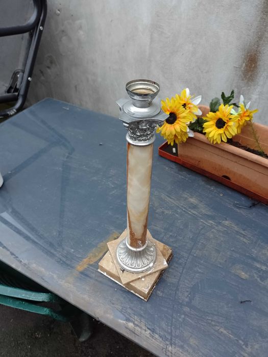 Lampa veioza lampadar din onix și argint