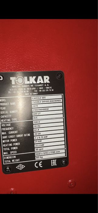 Сушильная машина Турция Tolkar Carina 605 40kg прачечной и гостиниц