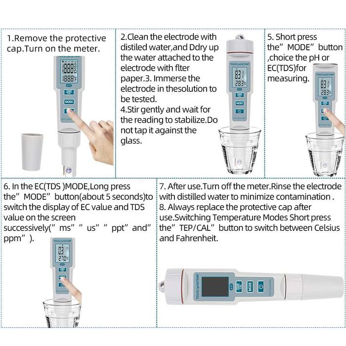 Профессиональный измеритель PH, TDS, EC метр