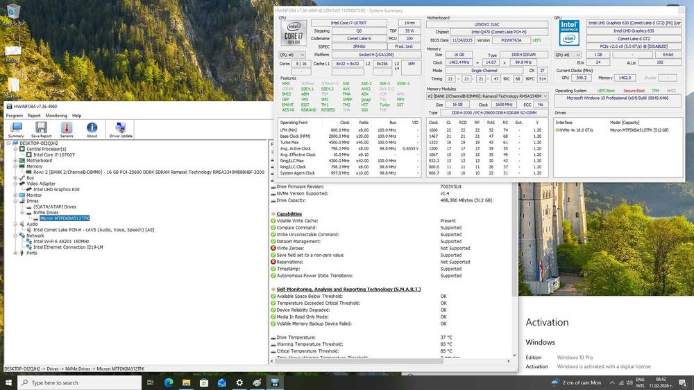 Lenovo ThinkCentre M80q Tiny Desktop  i7-10700T/PCIe 512GB/16GB