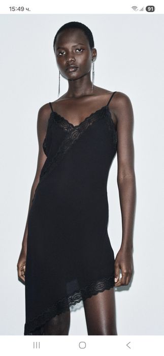 Zara сатенена черна рокля нова