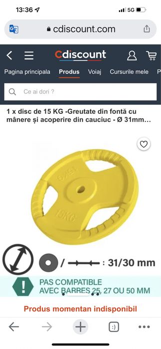 Discuri haltera 15 kg noi maner grip profi 30 mm. fonta+cauciu Germany