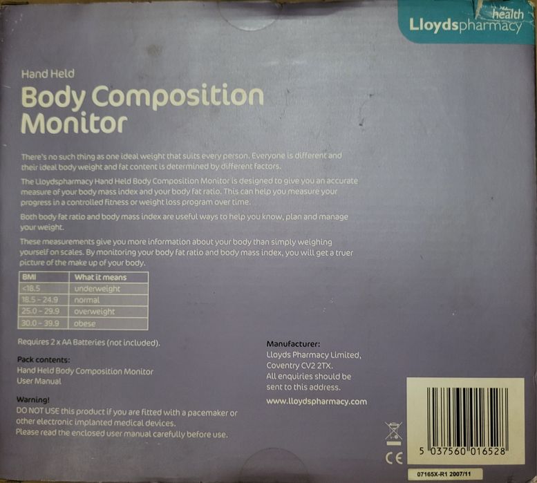 Monitor portabil de compoziție corporală Lloyds Pharmacy