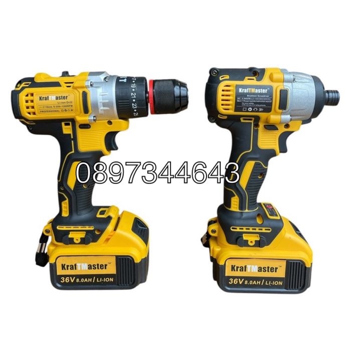 Комплект от акумулаторен винтоверт и импакт 36V 8Ah KraftMaster