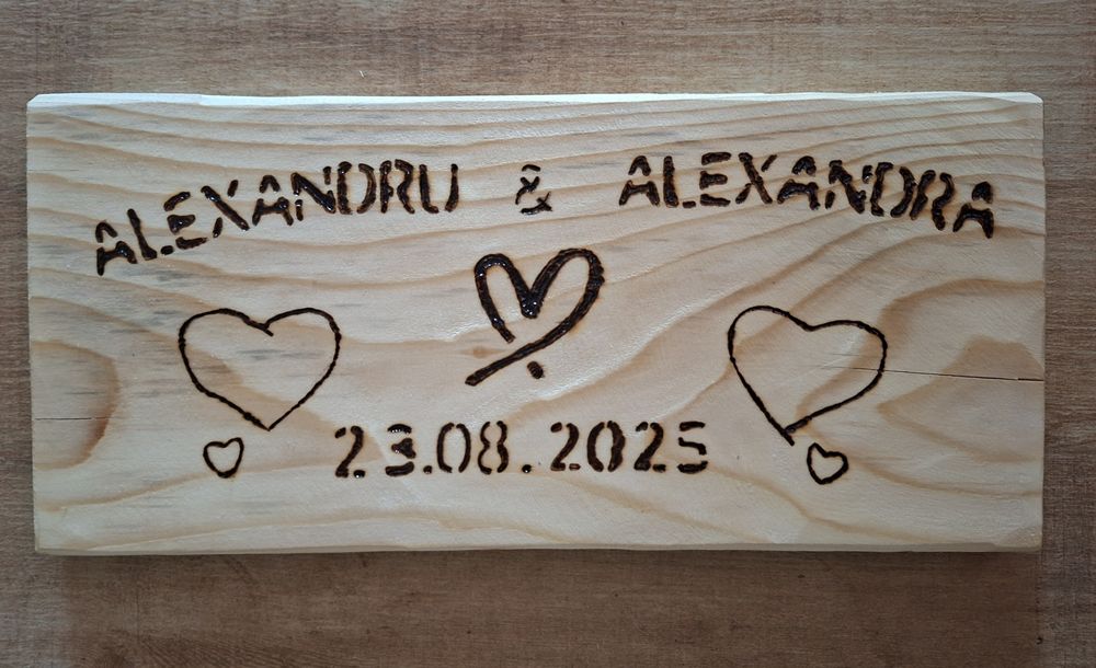 Placaj pirogravat cu mesaj personalizat