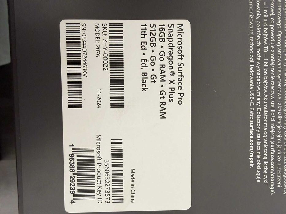 Microsoft Surface Pro 13inch OLED, Snapdragon X plus 16GB, 512gb, 11th