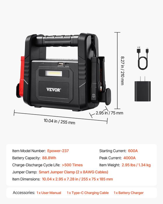 Starter Auto Portabil 4000A,Booster Baterie cu Compresor