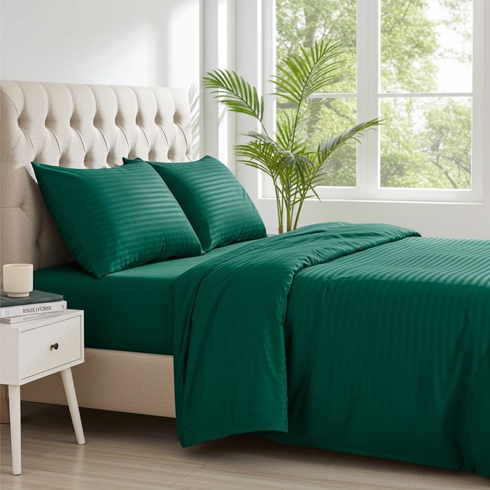 Lenjerie Damasc Cuba Dx018, Damasc, 4 Piese, Cu Elastic, Verde