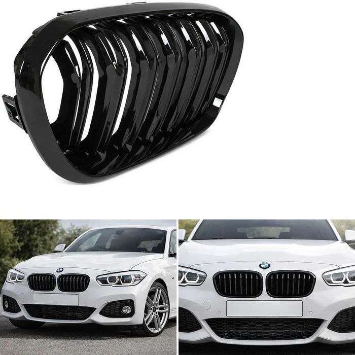 Grile Duble Centrale BMW Seria 1 F20 F21 LCI (2015-2018) Negru Lucios