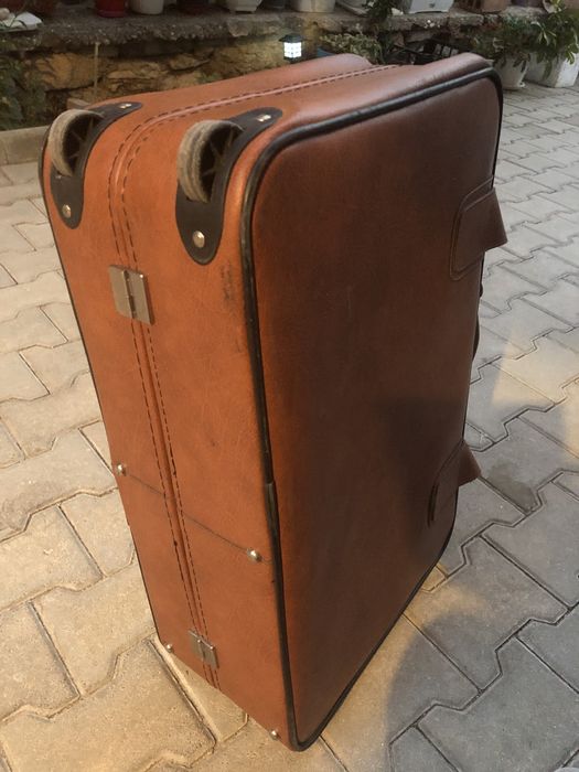 Кожен куфар, оранжев, черен