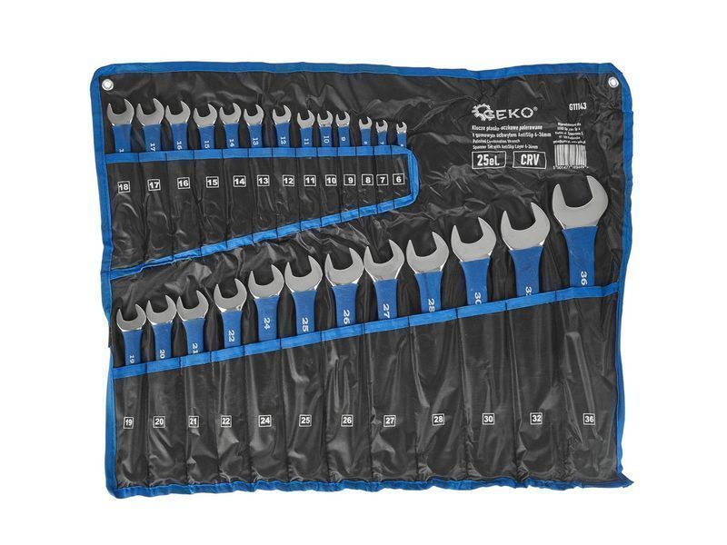 Комплект 25 комбинирани гаечни ключа с дръжка с гумено покритие, 6-36