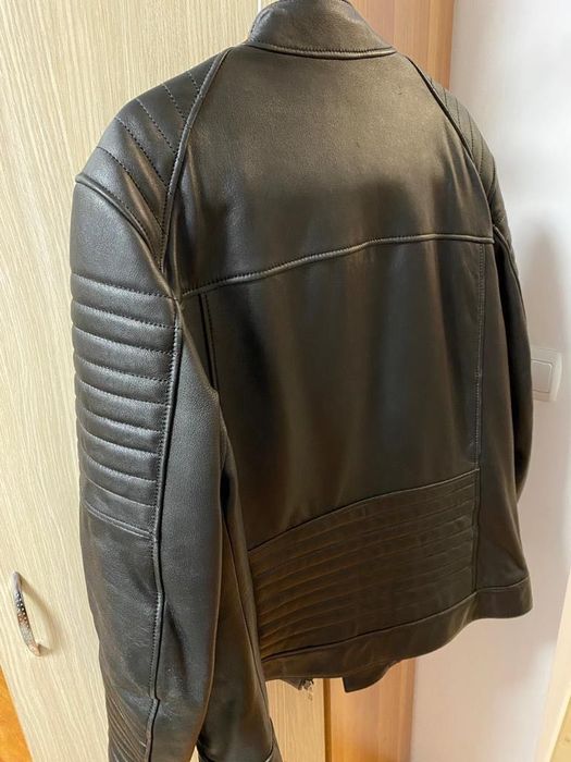 Geaca de piele “Casa de Blanuri”, neagra, model biker
