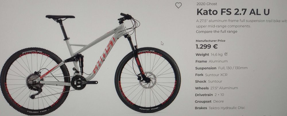 2 biciclete Ghost Kato FS (M si L) an 2020 in stare f. bună  pret/buc.