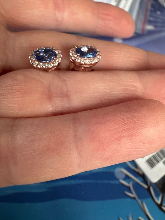 Cercei aur roz 14 K cu diamante si safir