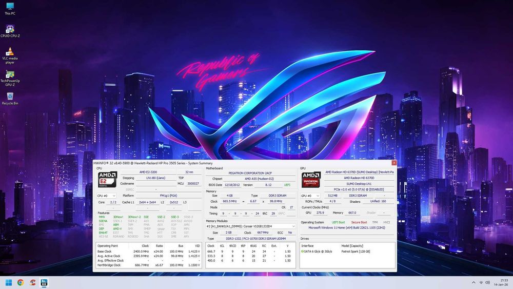 Vand KIT AMD E2-3200+Placa+4GB DDR3+GPU AMD 6370D+Cooler+WiFi 100lei