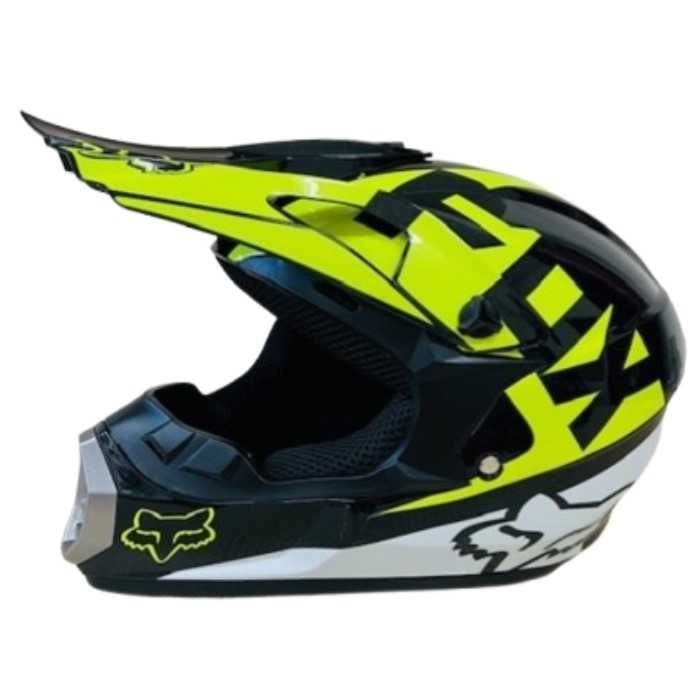 Кросова каска Automat, Мото, Атв, Вело, S и M, Черен-бял с неон, Гланц