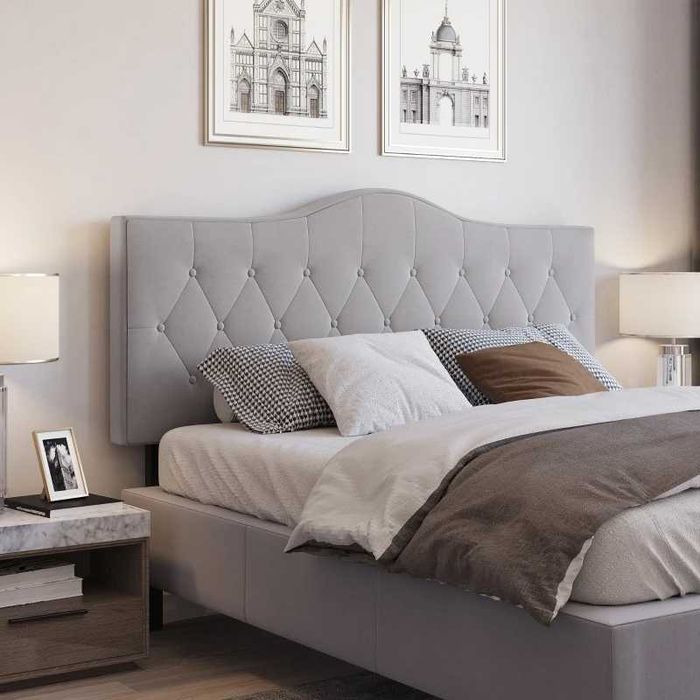 Табла за легло HOMCOM, Тапицирана от сива кадифена материя от топола