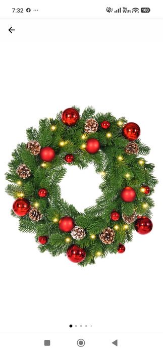 Coronita 40 cm, decorata cu conuri si globuri