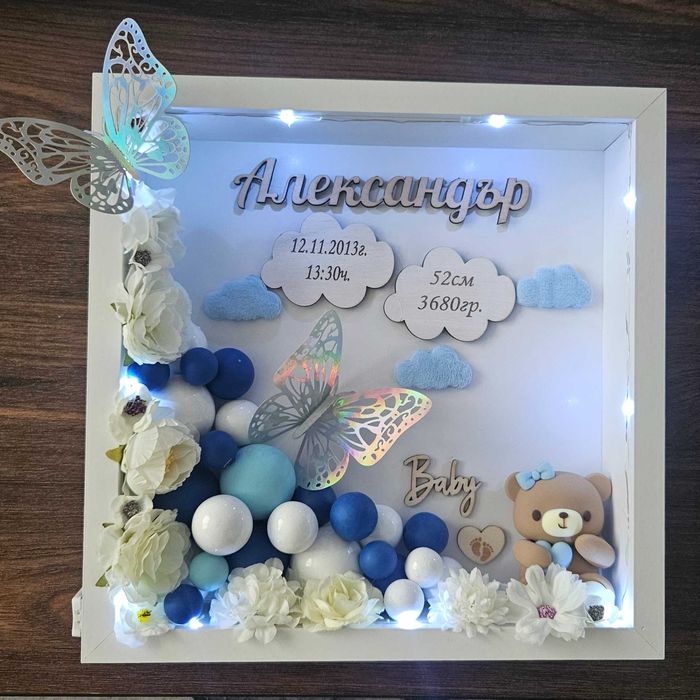 3д бебешка визитка.Луксозен подарък за изписване,погача,кръщене.
