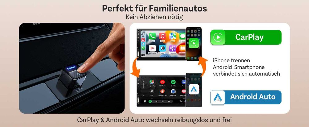 OTTOCAST Mini Core 2-в-1 безжичен CarPlay и Android Auto адаптер
