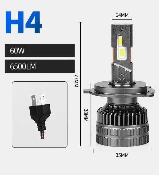 Комплект LED крушки H4 къси/дълги светлини – 12V-24V 60W 6500LM 6000K CANBUS без грешки