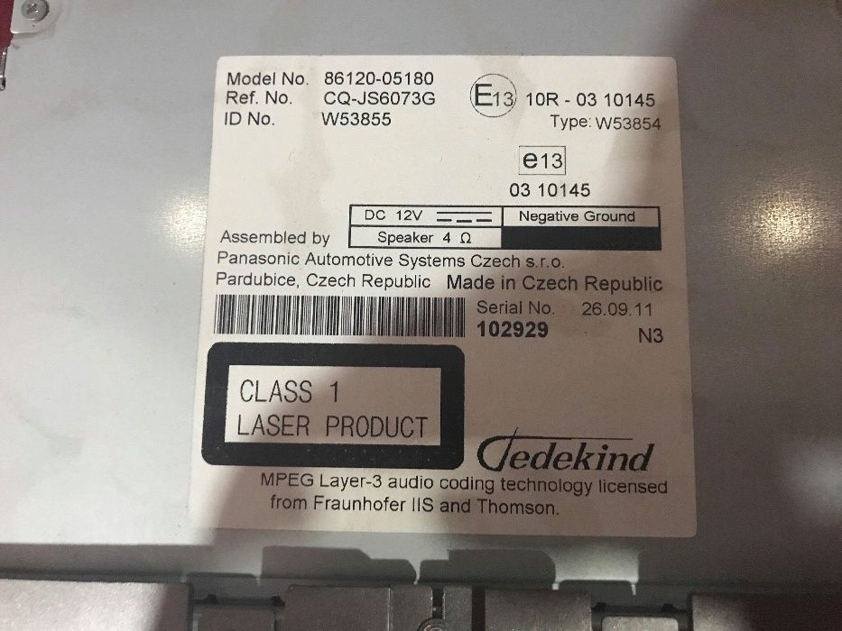 CD за Toyota Avensis 2012г. (T27)