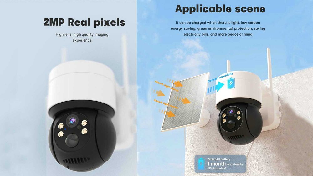 Camera de supraveghere solara, 360 grade control telefon. Noua!