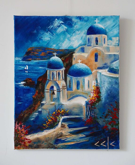 "Санторини" Картина 50х40см, Маслена живопис с шпакла