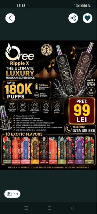 2x Vape Oree Riple 180k puffs mini narghilea