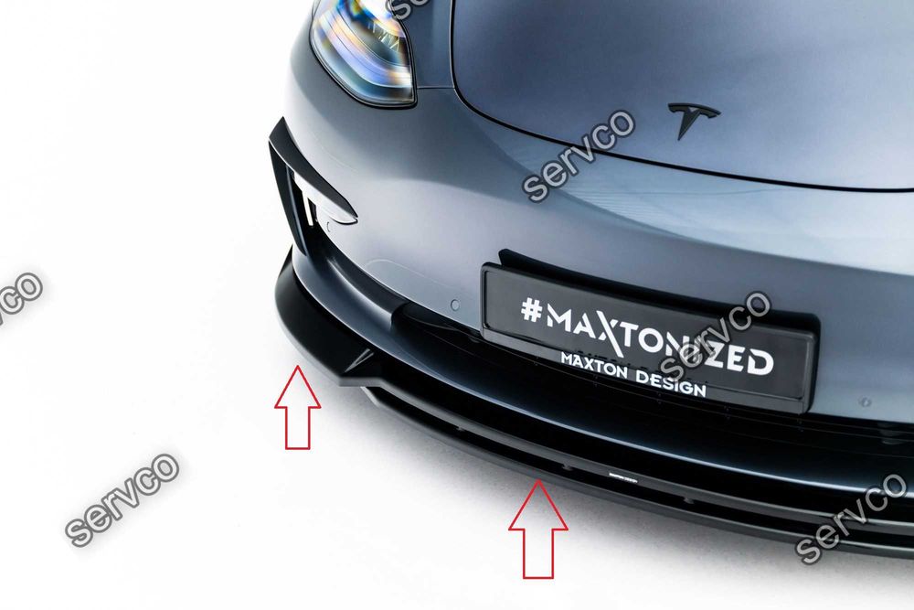 Pachet Set Splitter Exterior Lip Prelungiri Body kit tuning Tesla Model 3 2017-2023 v4 - Maxton Design
