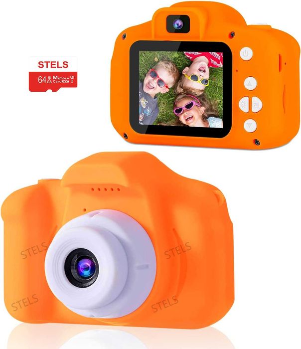 Детски фотоапарат STELS W304 с 64GB карта, Селфи, Full HD видео, Игри